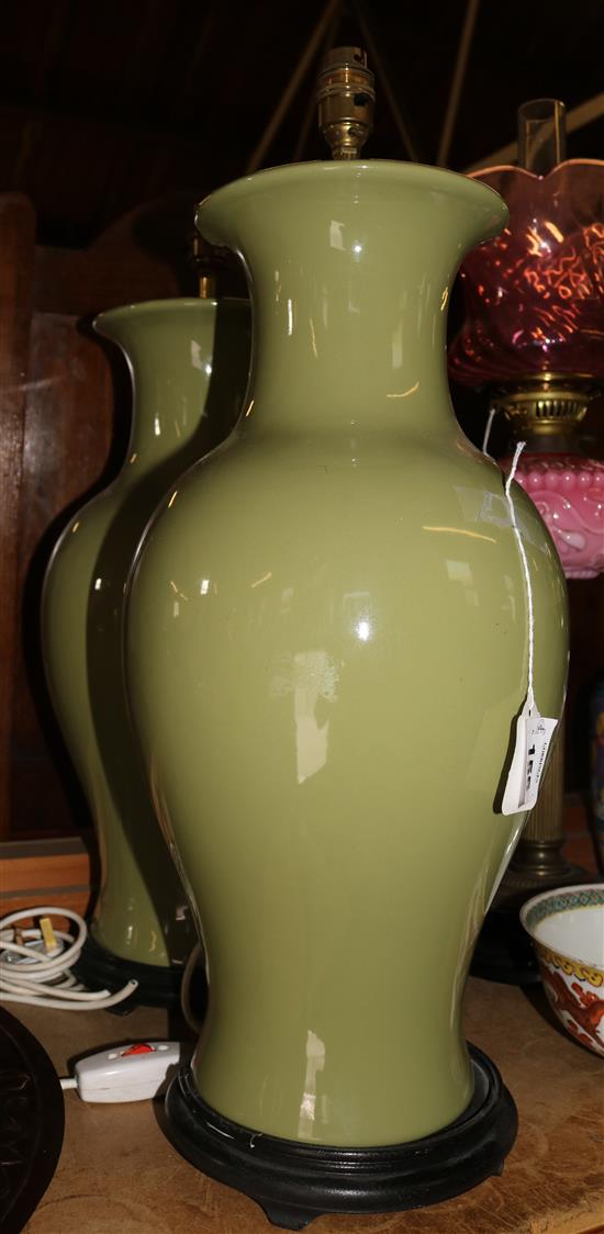 Pair of Celadon table lamps(-)